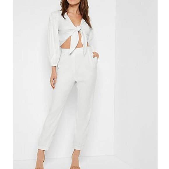 *LIKE NEW* EXPRESS High Rise Ankle Length Pull-on Pants Linen Look Medium - Picture 1 of 5